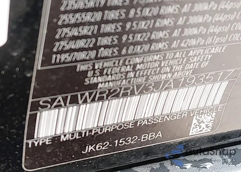 2018 Land Rover Range Rover Sport Hse из США, поврежденный, VIN SALWR2RV3JA193517